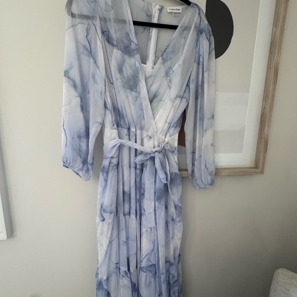 Calvin Klein White and Blue Marble Dress